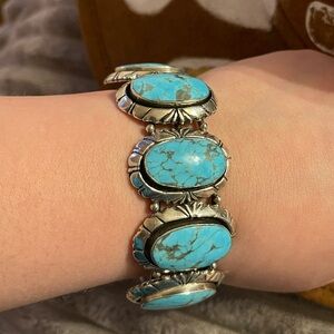 Navajo Sterling Silver Kingman Turquoise Row Bracelet - Irvin Tsosie